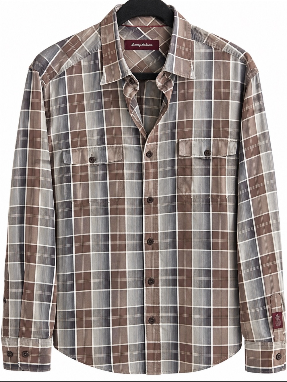 Tommy Bahama Brown Gray Plaid Long-Sleeve Button-Down Shirt